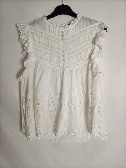 ZARA. Top blanco troquelado T.s