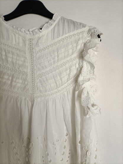 ZARA. Top blanco troquelado T.s