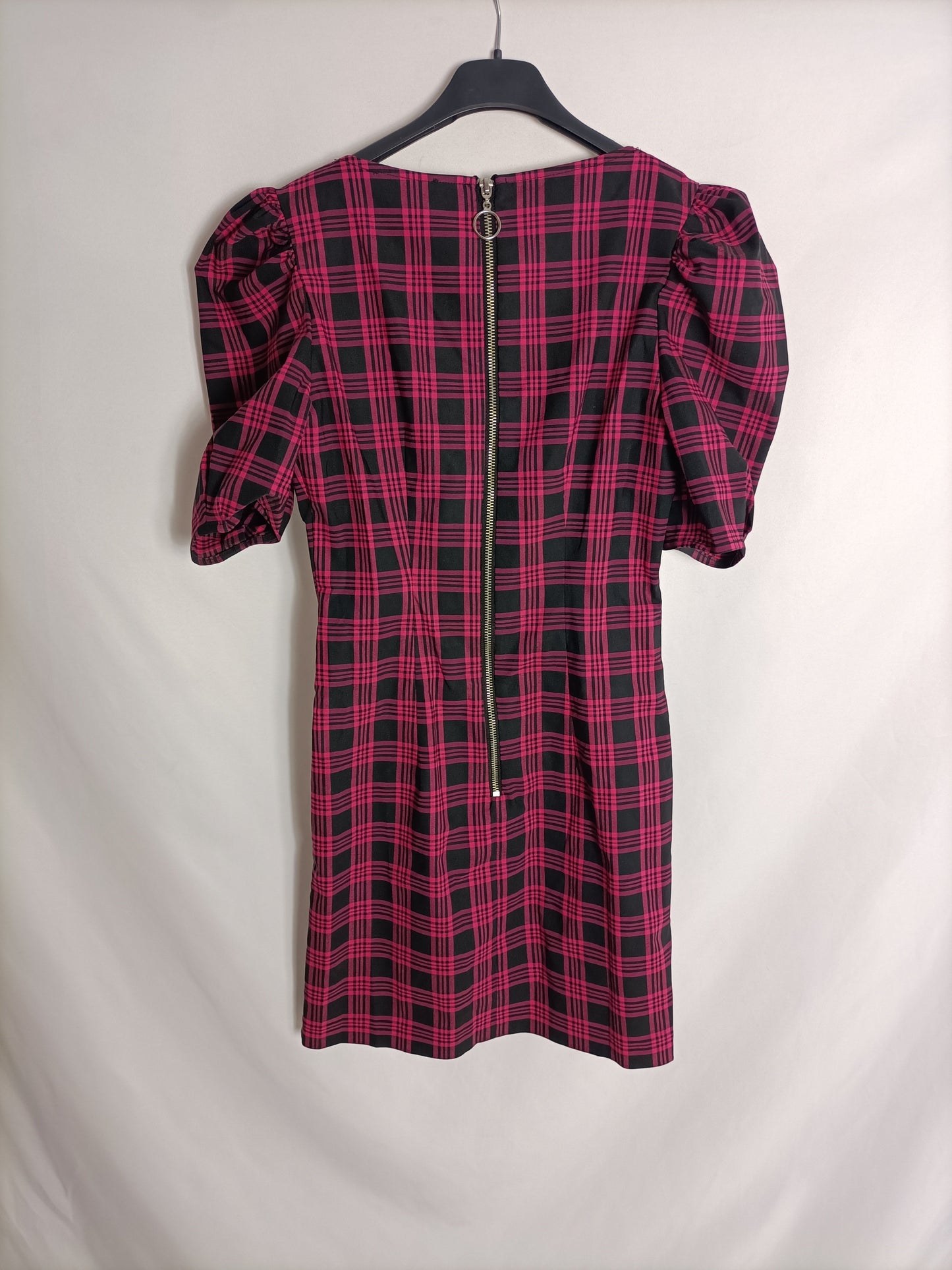 BERSHKA. Black and pink checked Ts dress