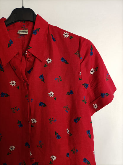 OSCAR. Red floral print blouse, size 38