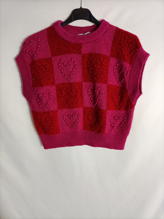 ZARA. Chaleco punto cuadros T.m