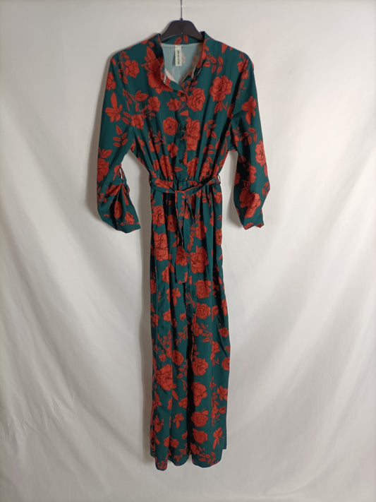 NEW COLLECTION. Vestido midi verde flores TU(S/M)