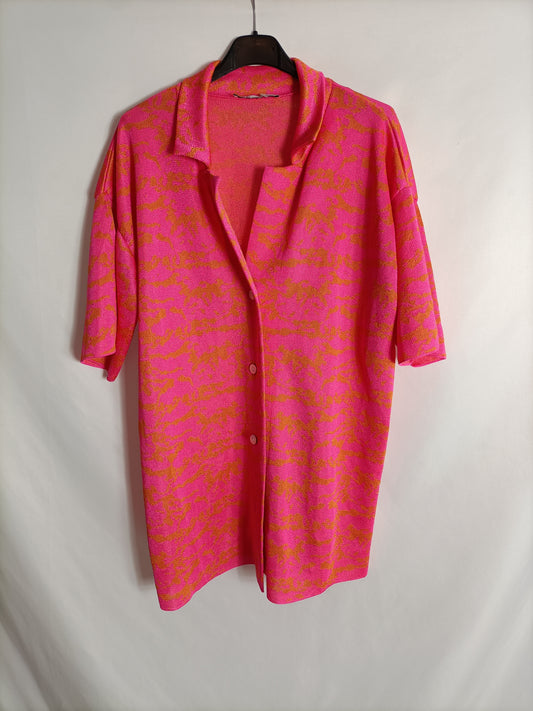 ZARA. Cárdigan rosa flores T.m