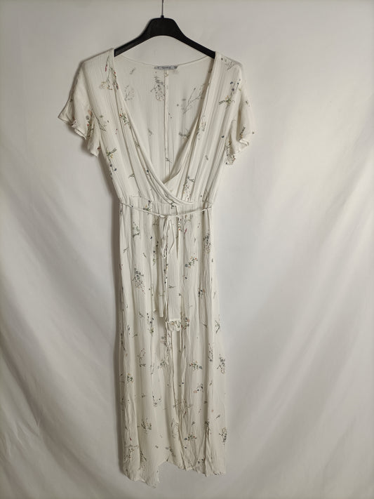 PULL&BEAR. Mono blanco flores T.s