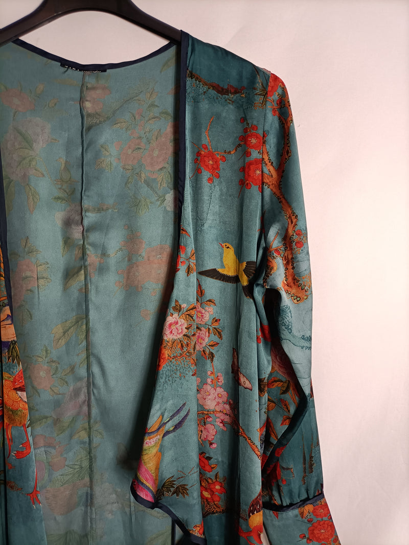 ZARA. Kimono azul pájaros TU(S)