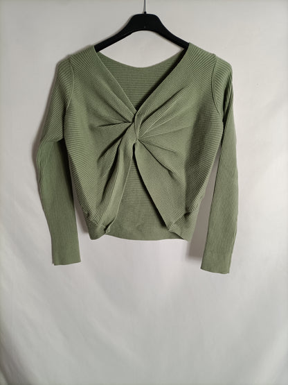 MANGO. Green ribbed Ts sweater