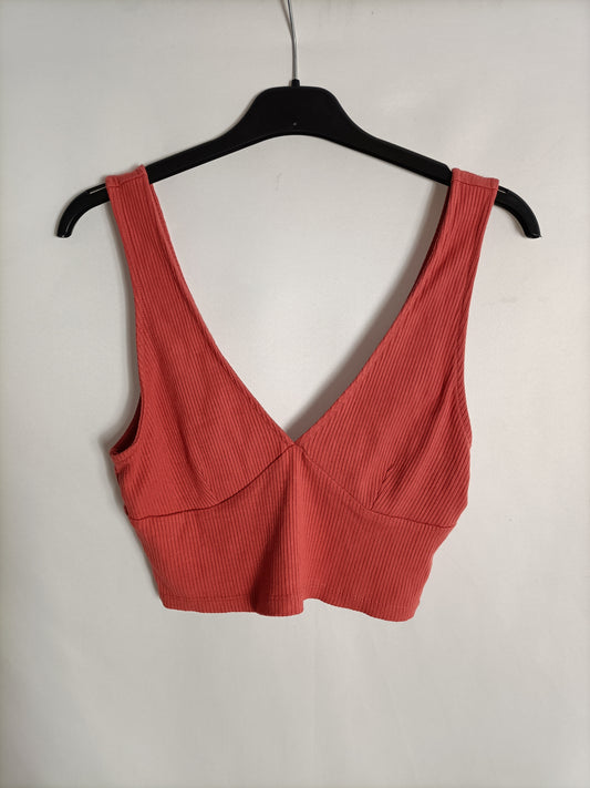 FOREVER21. Croptop canalé salmón T.m