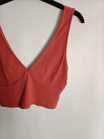 FOREVER21. Croptop canalé salmón T.m