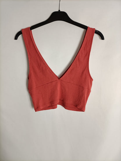 FOREVER21. Croptop canalé salmón T.m