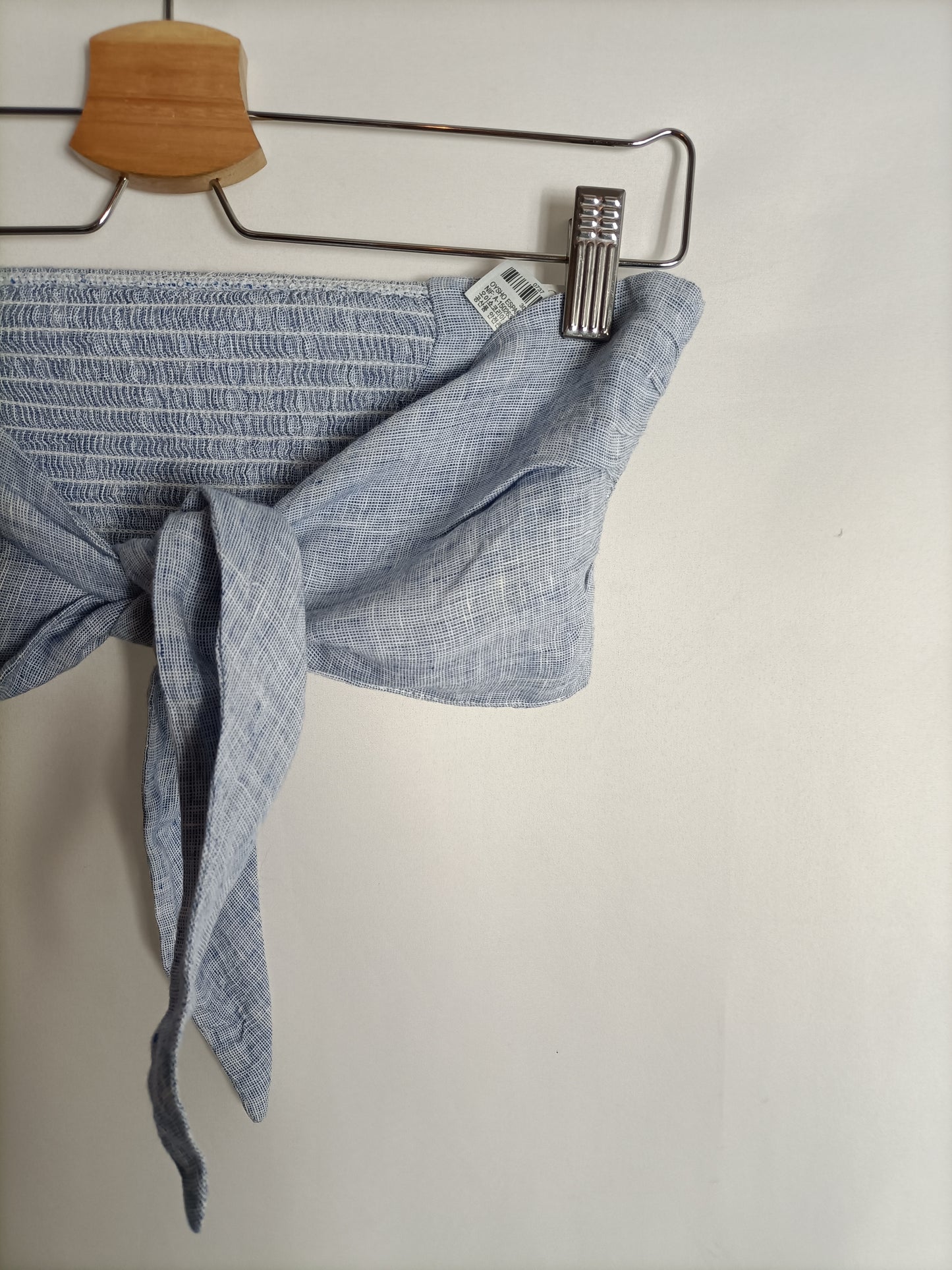 OYSHO. Croptop lino azul T.m