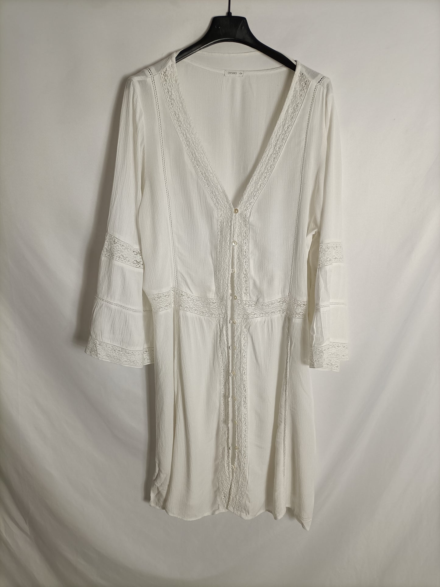 OYSHO. Vestido blanco encajes T.l