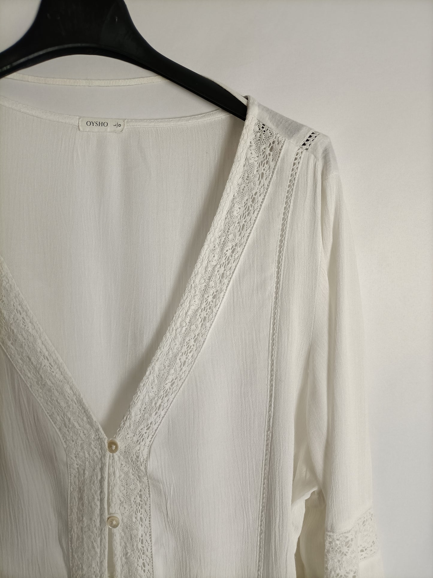 OYSHO. Vestido blanco encajes T.l
