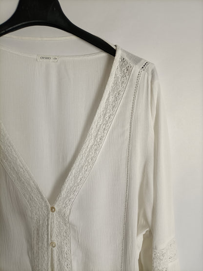 OYSHO. Vestido blanco encajes T.l