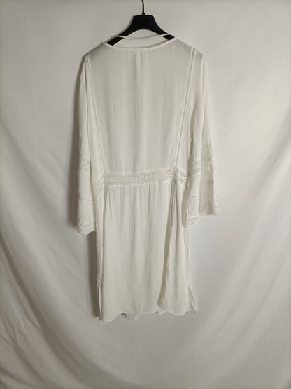 OYSHO. Vestido blanco encajes T.l