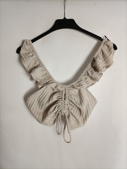 ZARA. Croptop beige canalé T.s