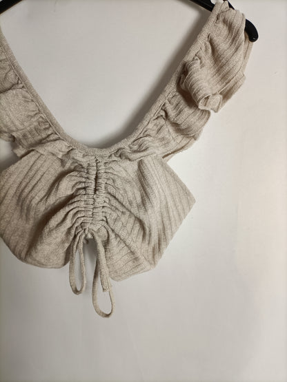 ZARA. Croptop beige canalé T.s