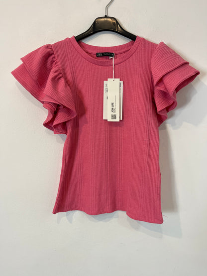 ZARA. Top rosa volantes con algodón. T S