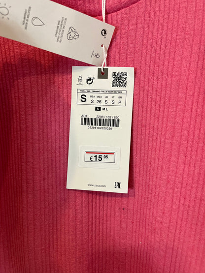 ZARA. Top rosa volantes con algodón. T S