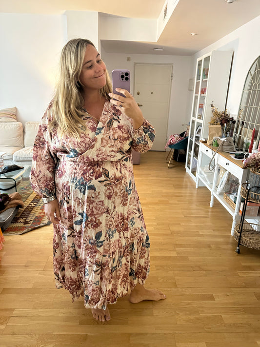 H&M. Vestido beige flores T.xxl