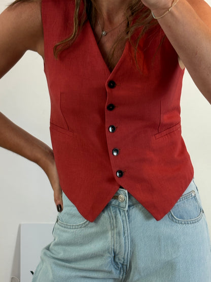 ZARA. Chaleco con lino color teja. T XS