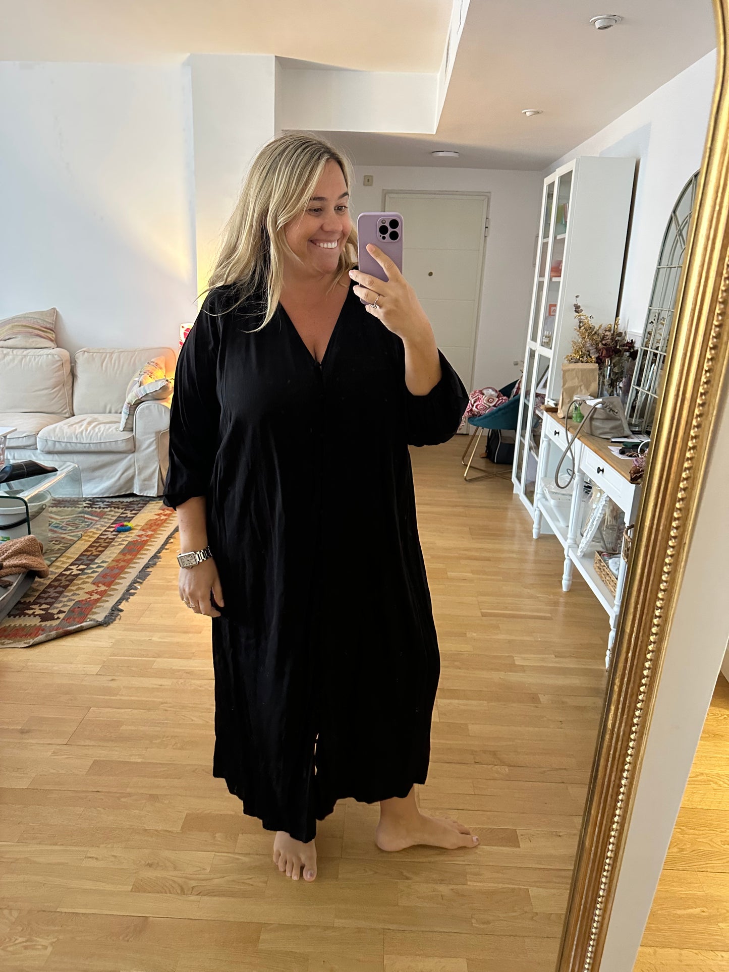 H&M. vestido negro abotonado T.3xl