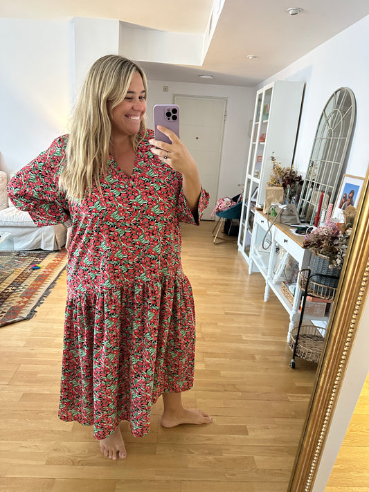 BUGANVILIA. Vestido flores rojas T.u(3xl)