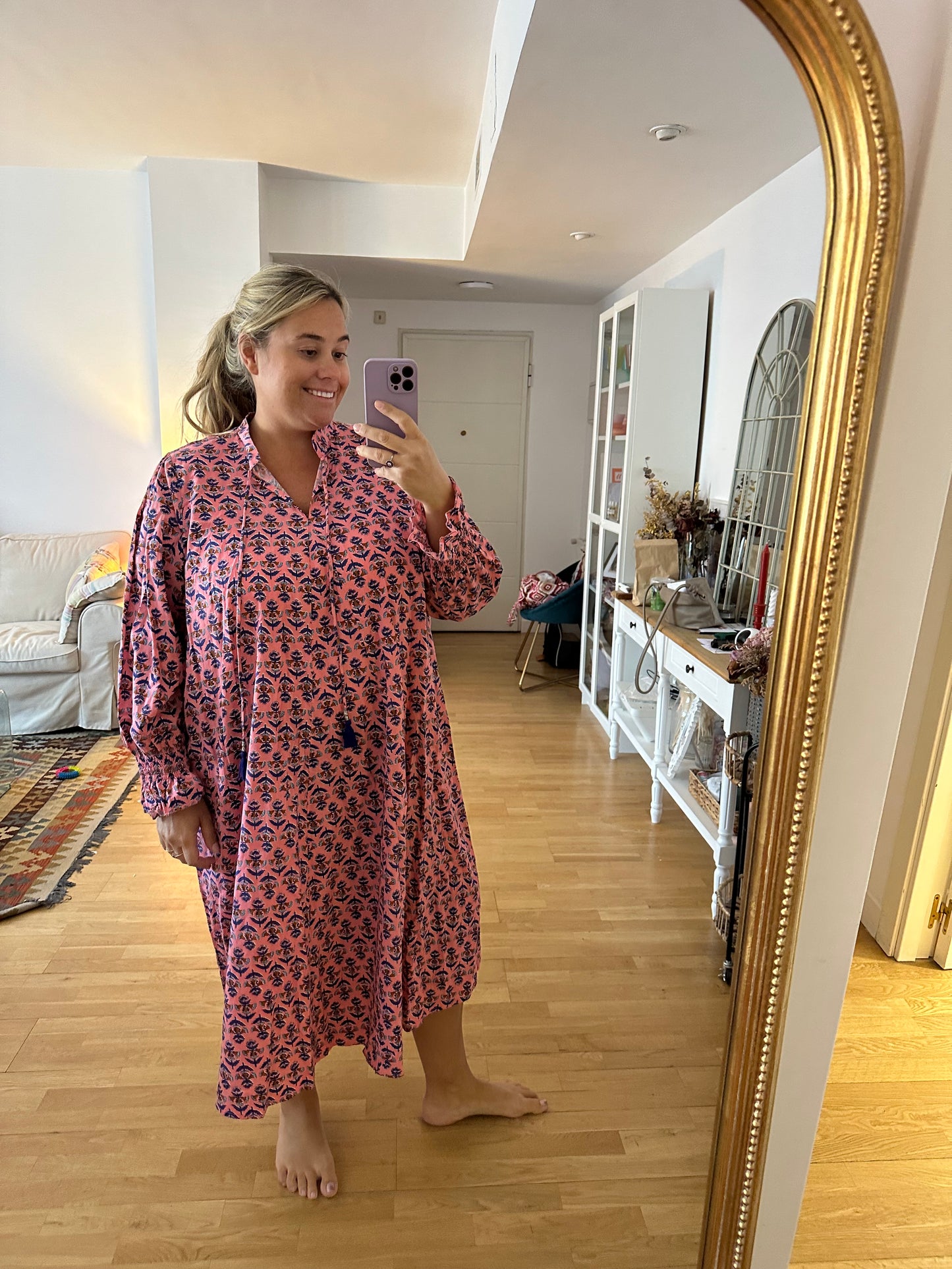 BUGANVILIA. Vestido rosa flores azules T.u(3xl)