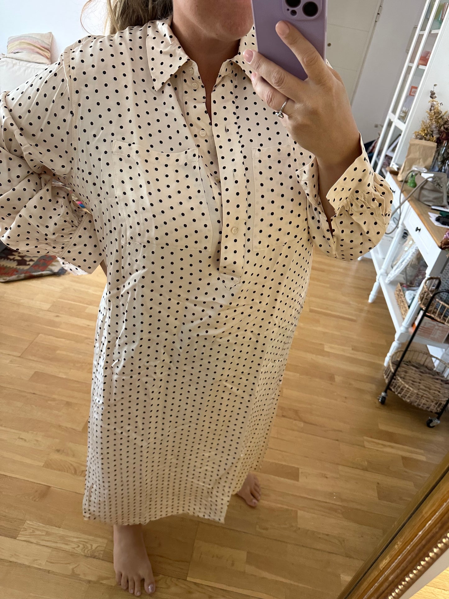 H&M. Vestido beige lunares T.xxl