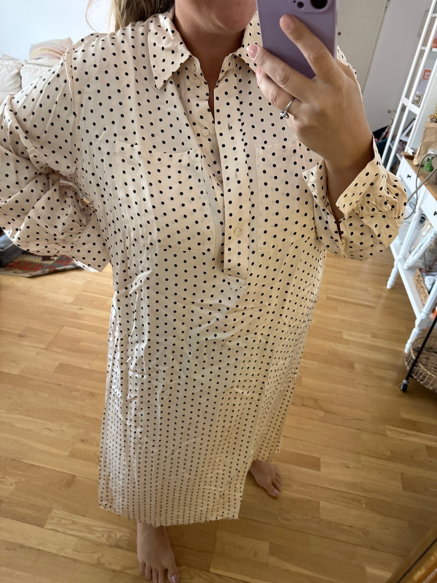 H&M. Vestido beige lunares T.xxl