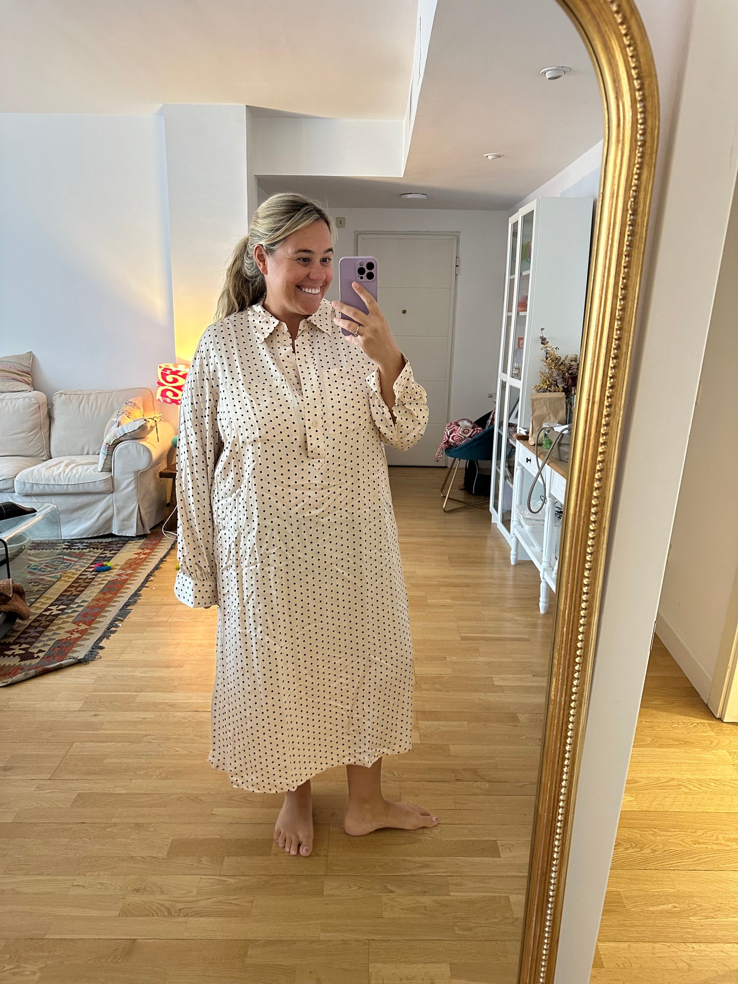 H&M. Vestido beige lunares T.xxl