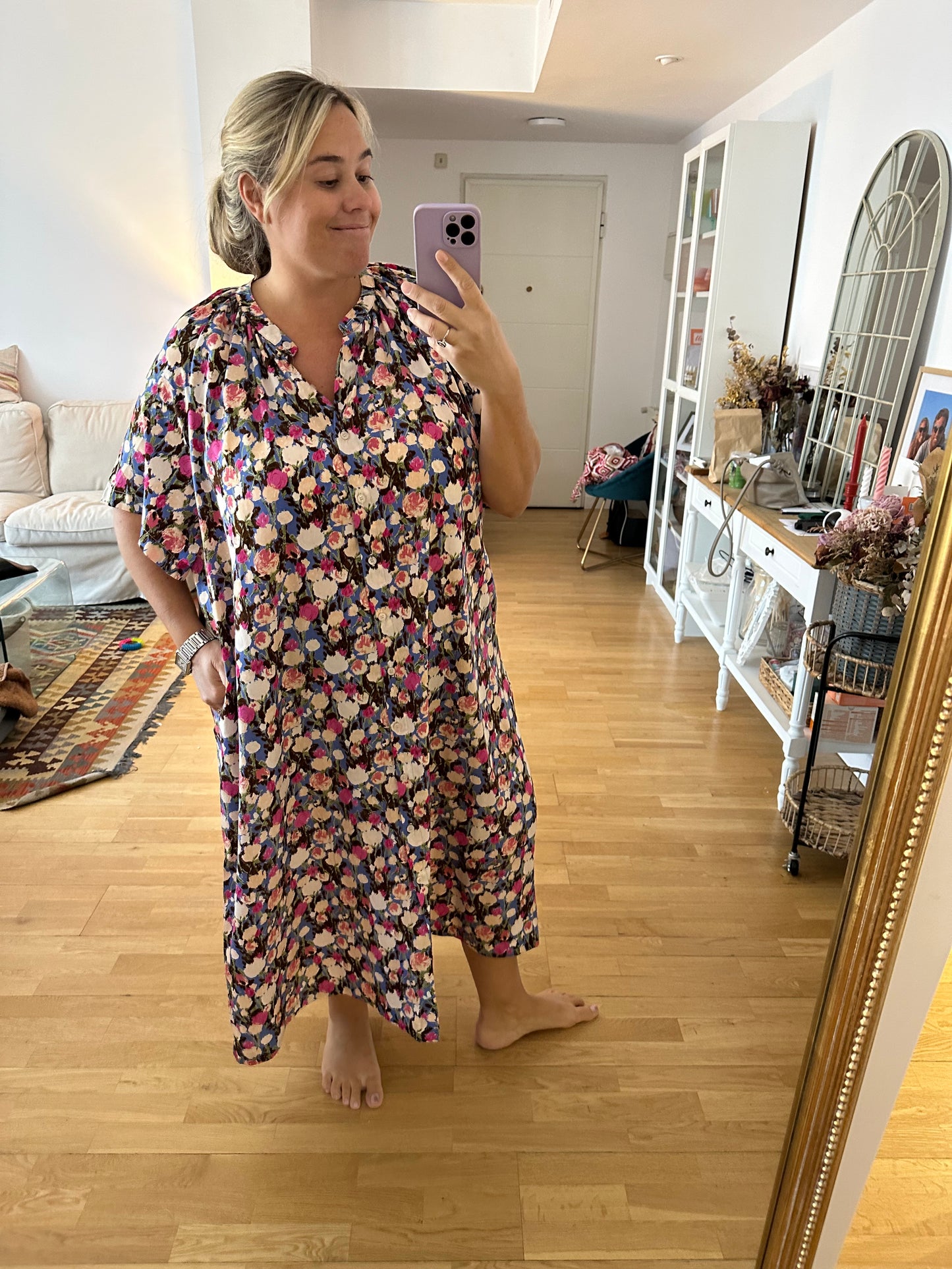 BUGANVILIA. Blue floral shirt dress (3XL)