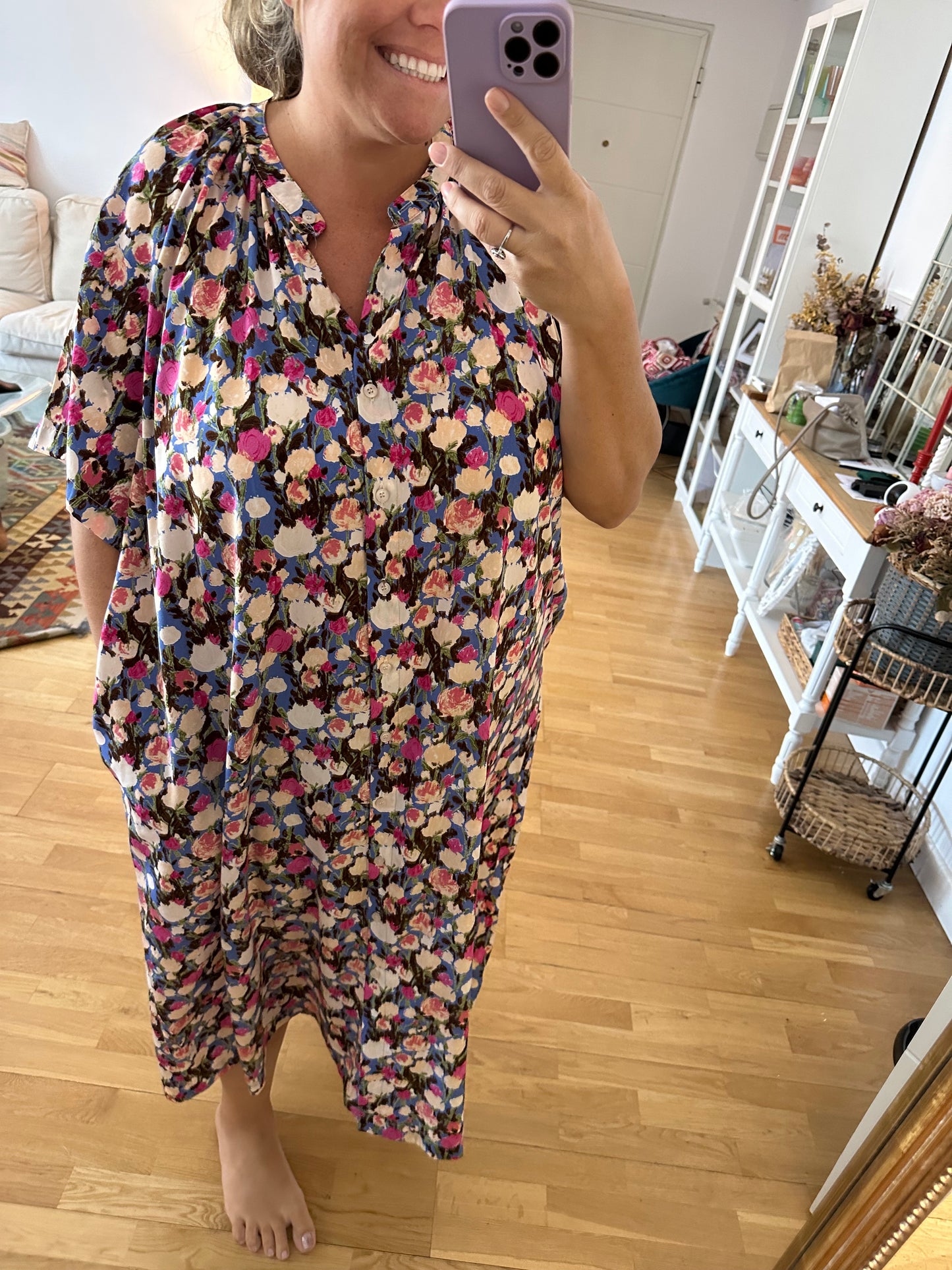 BUGANVILIA. Blue floral shirt dress (3XL)