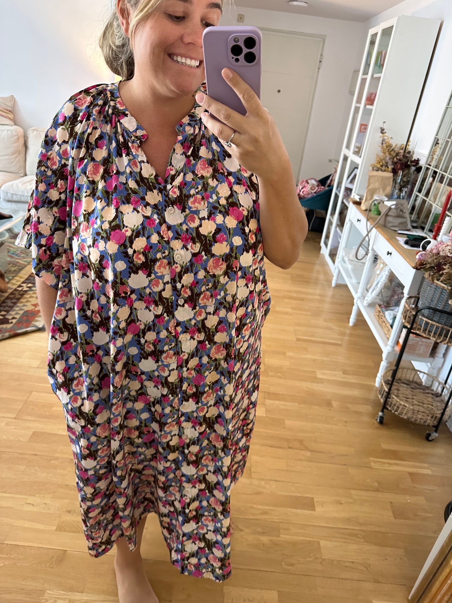 BUGANVILIA. Blue floral shirt dress (3XL)