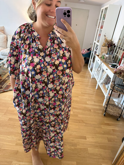 BUGANVILIA. Blue floral shirt dress (3XL)