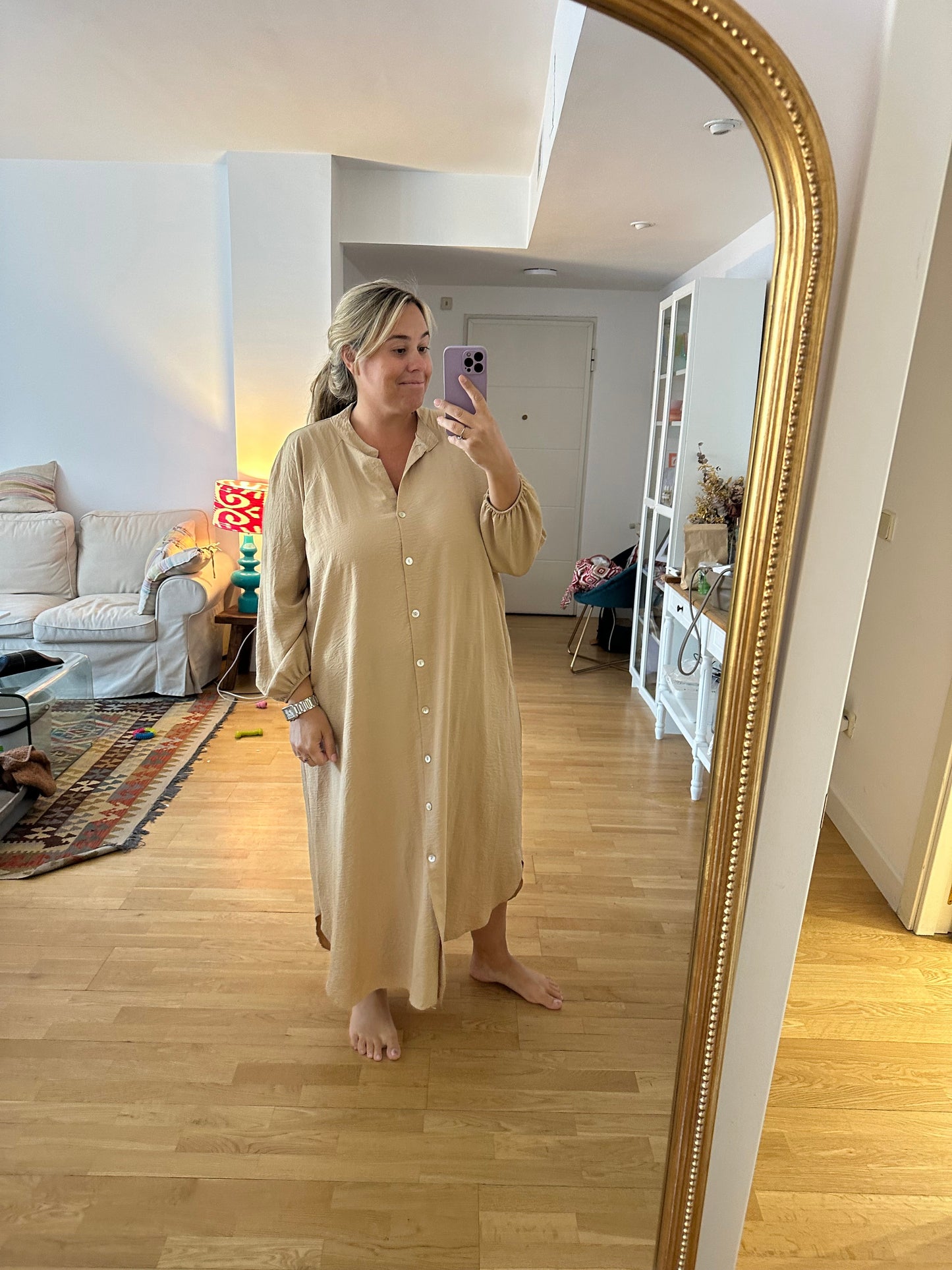 BUGANVILIA. Beige shirt dress Tu (3xl)