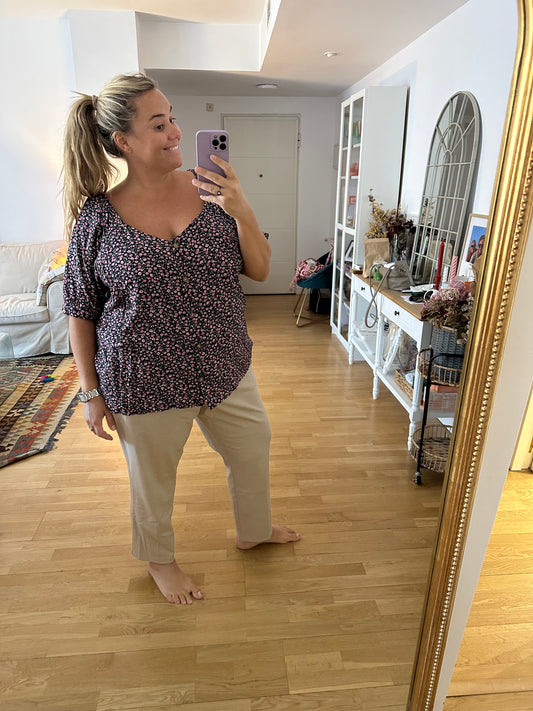 BUGANVILLA. Black floral blouse T.3xl