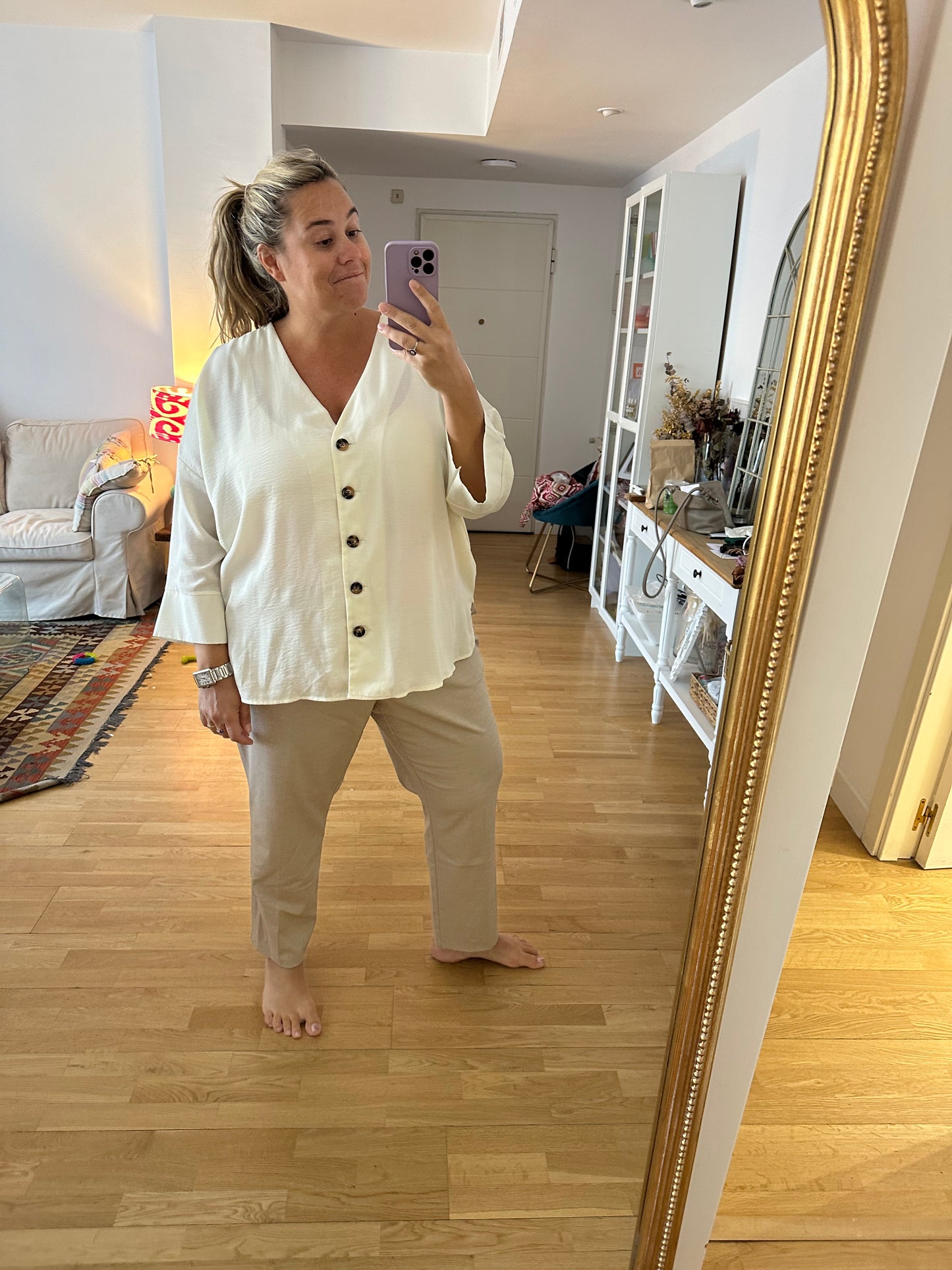 BUGANVILIA. White button-down blouse, size 3XL