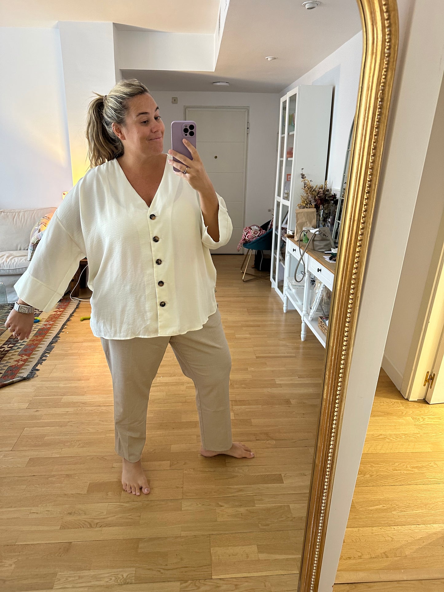 BUGANVILIA. White button-down blouse, size 3XL