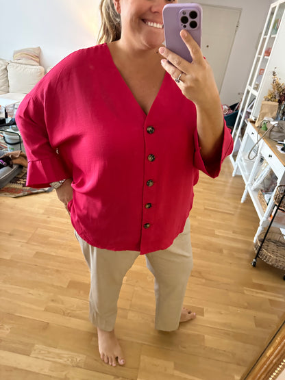 BUGANVILIA. Blusa rosas  botones T.3xl