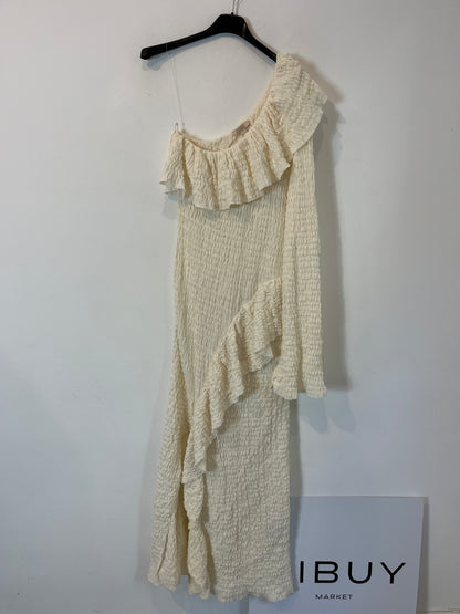 H&M. Vestido beige asimétrico textura T.s