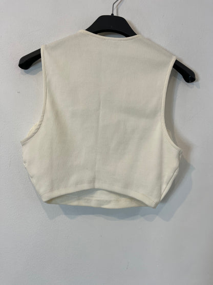 ZARA. top blanco flores T.s