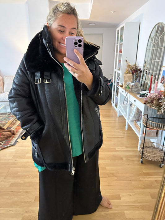 RIVER ISLAN. Black biker jacket, size 48