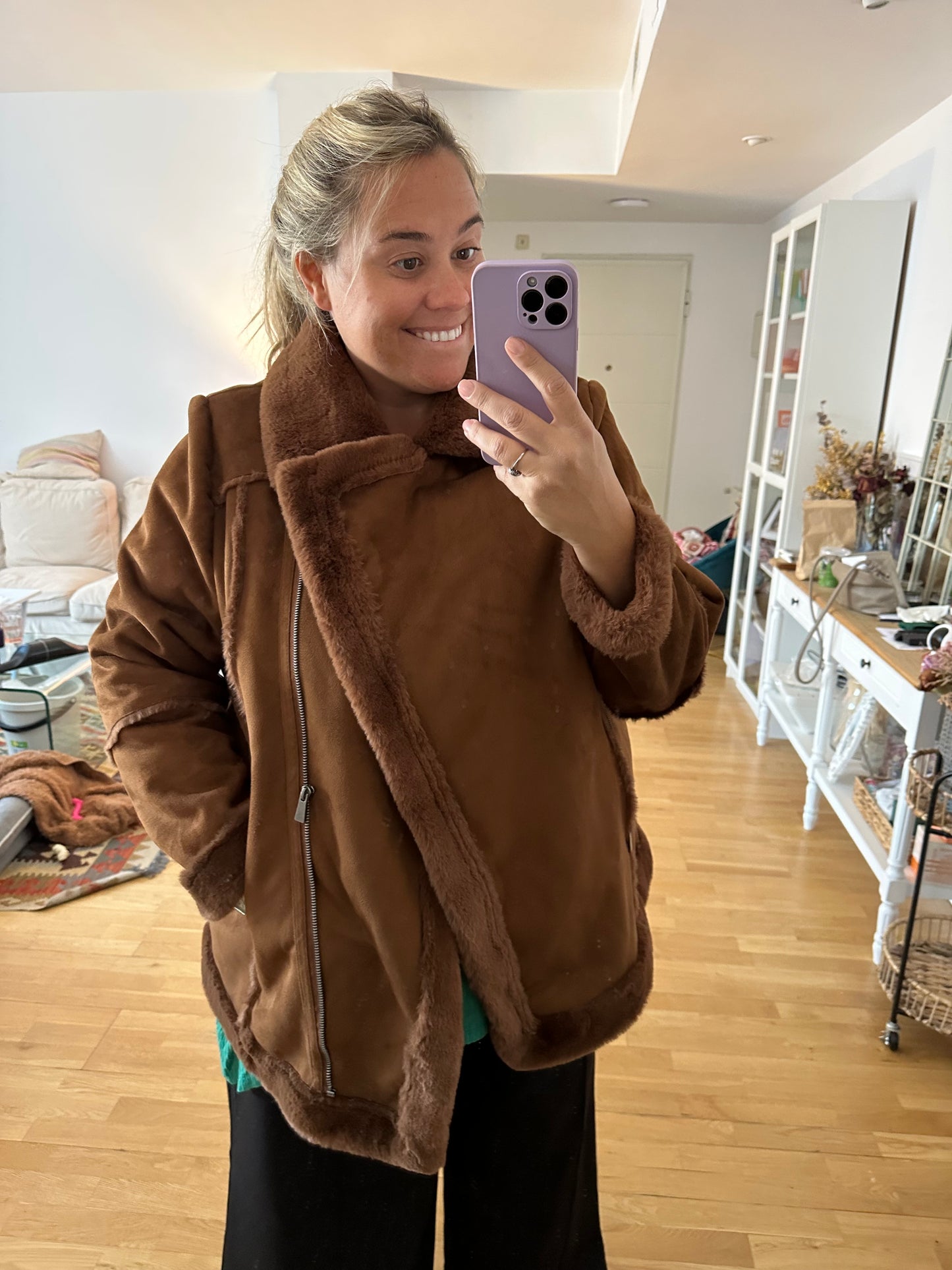 STILE&amp;CO. Brown suede coat T.3XL