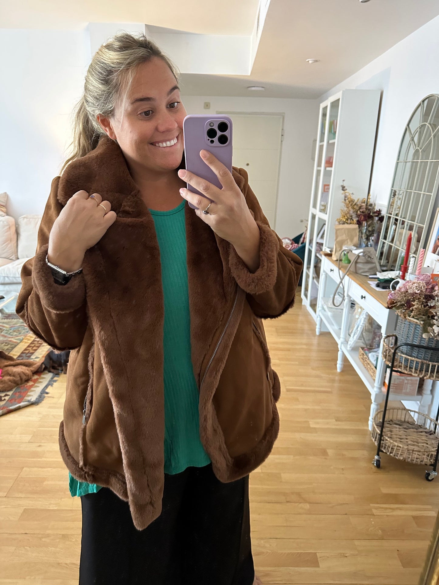 STILE&amp;CO. Brown suede coat T.3XL