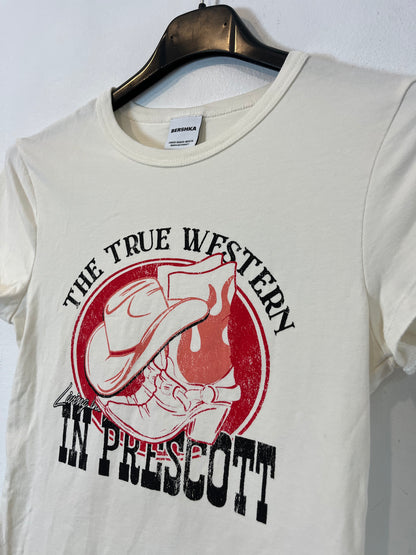 BERSKA. Camiseta blanca dibujo  T.xs