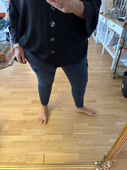 BUGANVILIA. Black button-down blouse, size 3XL