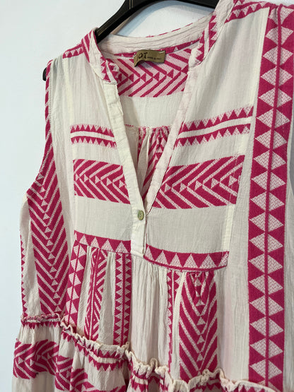 JOT. Vestido detalles bordado rosa. T M