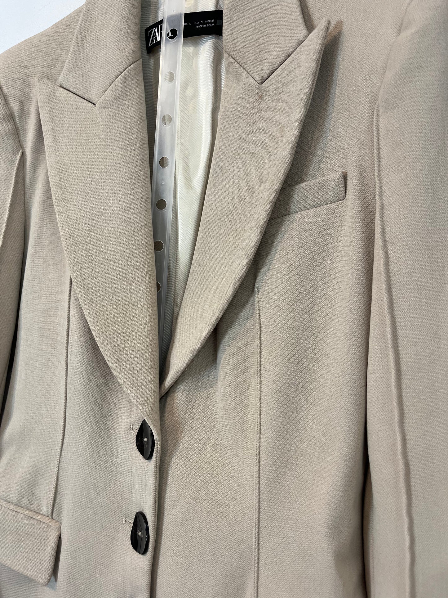 ZARA. Conjunto pantalón blazer beige. T S