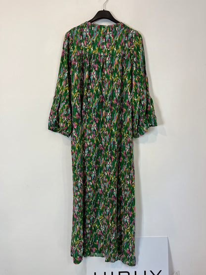 CARLA DI CARLA. Vestido largo verde estampado. T S