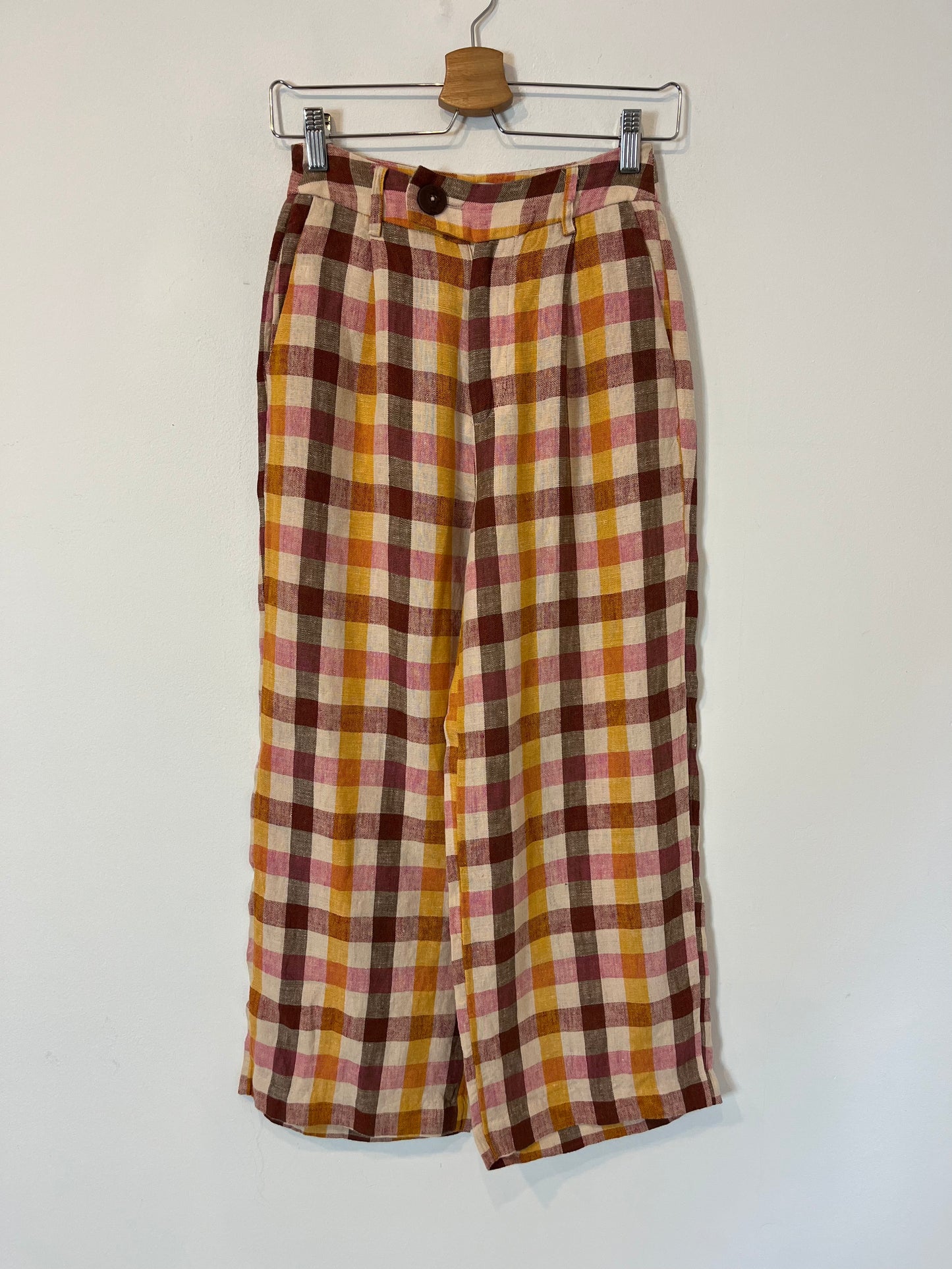 SCALPERS. Checkered linen trousers. Size XS